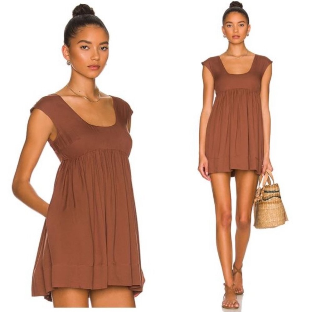 anna nata | NEW Hannah Babydoll Mini Dress in Sepia Brown Size S